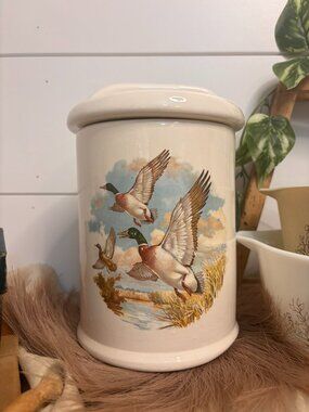 VTG Mallard Duck Ceramic Kitchen Utensil Crock with Lid